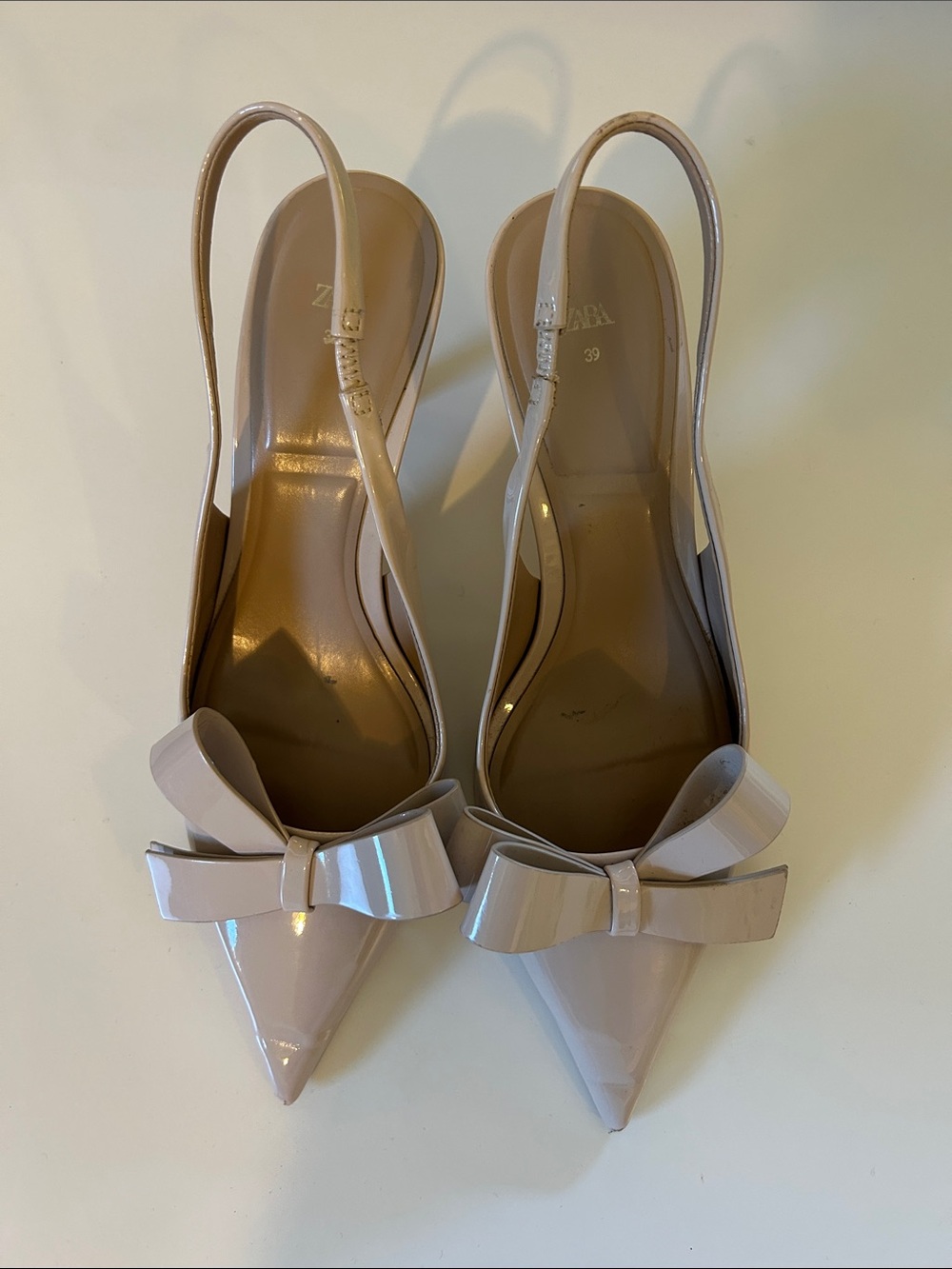 Zara bow detail sling back heels | Cream